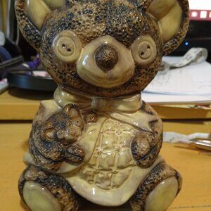 Handmade pottery teddy bear bank...........